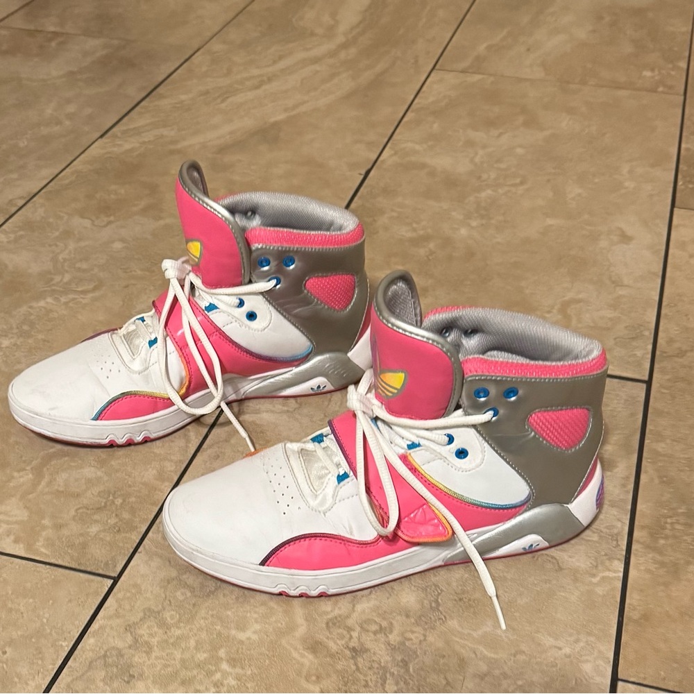 Adidas Pink and White Hightops 9